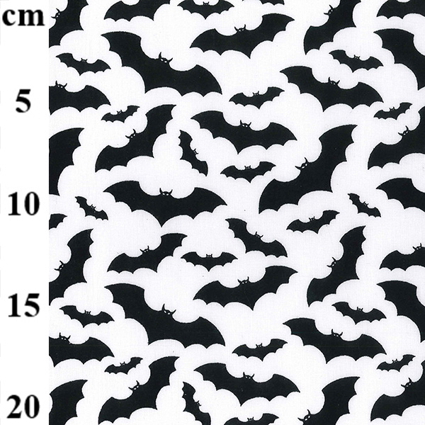 Halloween Polycotton - Black Bats on White